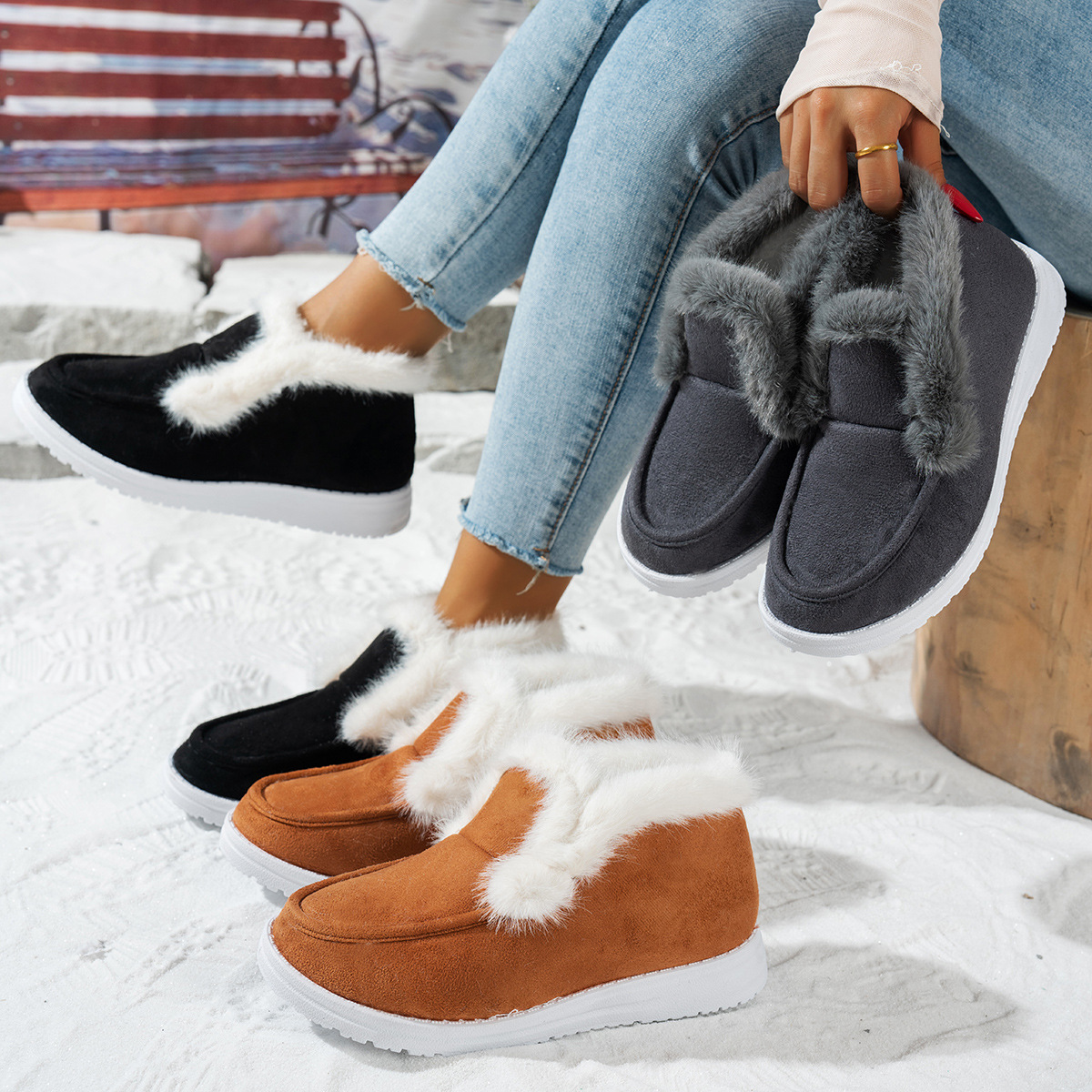Women's Warm Furry Slip-on Winter Cotton Boots