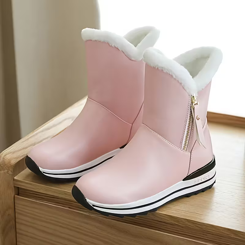 Women's Fleece-Lined Warm Waterproof Winter Leather Boots 