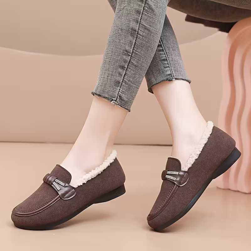 Women's Cozy Bow Detail & Rhinestone Accents Winter Slip-On Shoes 