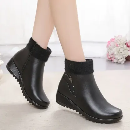 Women's Fashion Leather Wedge Heel Boots