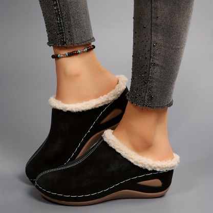 Women's Warm Lined Slip-On Shoes Thick Platform Slippers for Cold Weather