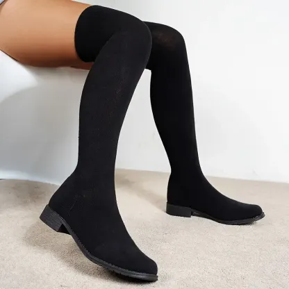 New Style Elastic Versatile Knee-High Boots Flat Slimming Boots for Women