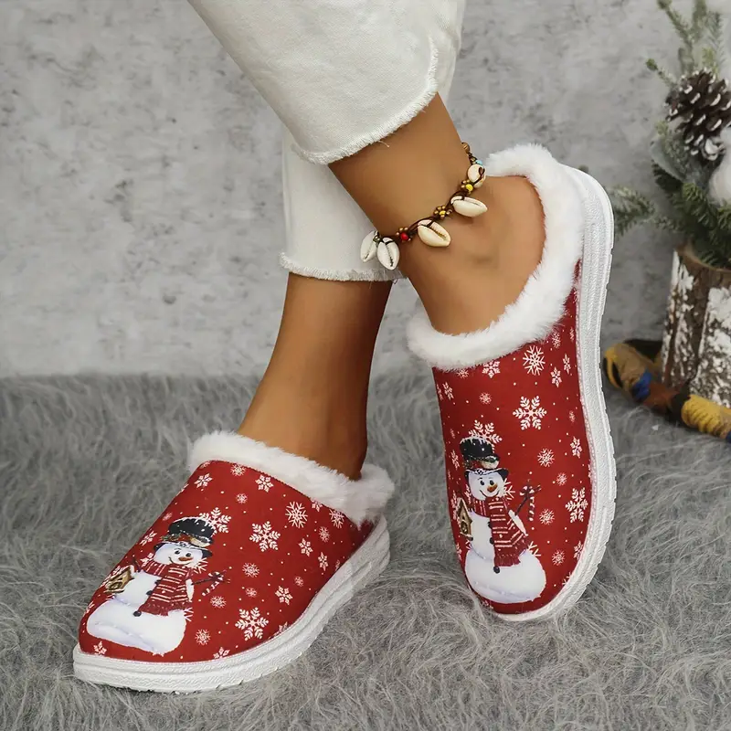 Women's Soft Cozy Snowman Design Non-Slip House Shoes Winter Slippers