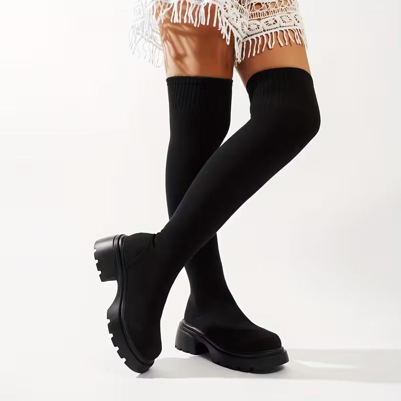 Women's Elastic Opening Thick Platform Heels Punk Gothic Boots for Concerts, Parties, Everyday