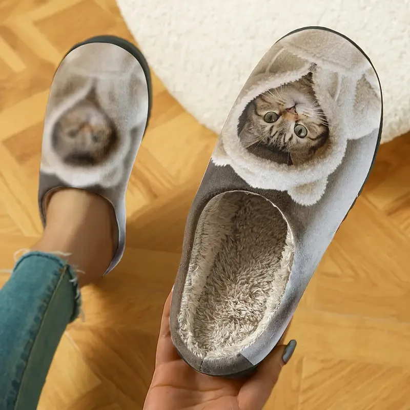 Women's Soft Cozy Cat Print Non-Slip Slip-On Slippers