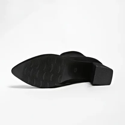 Women's Elegant Non-Slip Slip-On Chunky Heel Boots for Everyday, Formal, Party