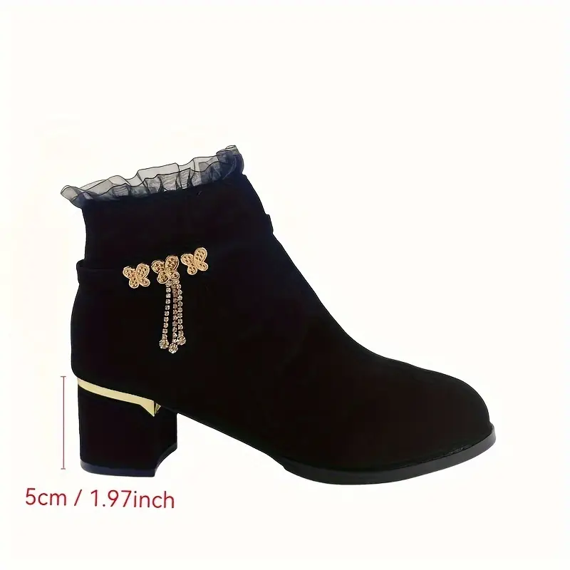 Women's Fashion Butterfly/Rhinestone Decor Chunky Heel Boots