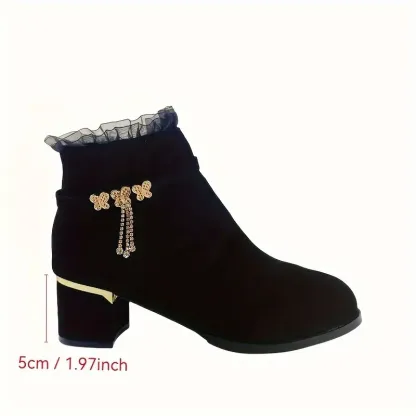 Women's Fashion Butterfly/Rhinestone Decor Chunky Heel Boots