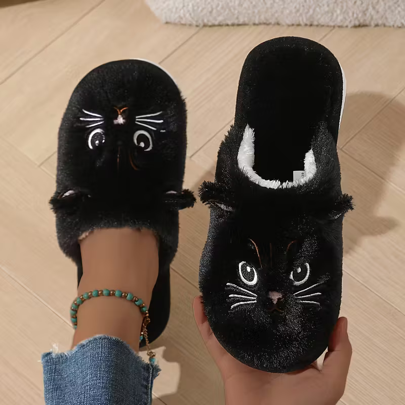Women's Winter Indoor Plush Cat Warm Soft-Sole House Floor Slippers