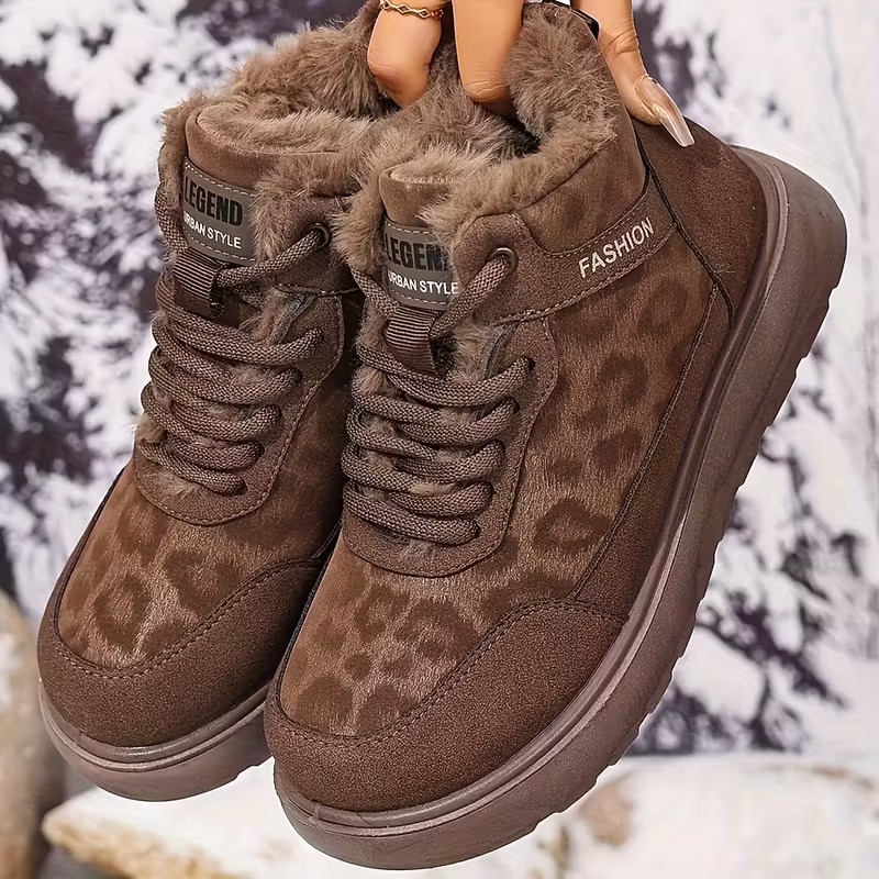 Women's Cozy Leopard Print Thick-Soled Winter Warm Plush Ankle Boots Outdoor Shoes for Home, Office, Casual 