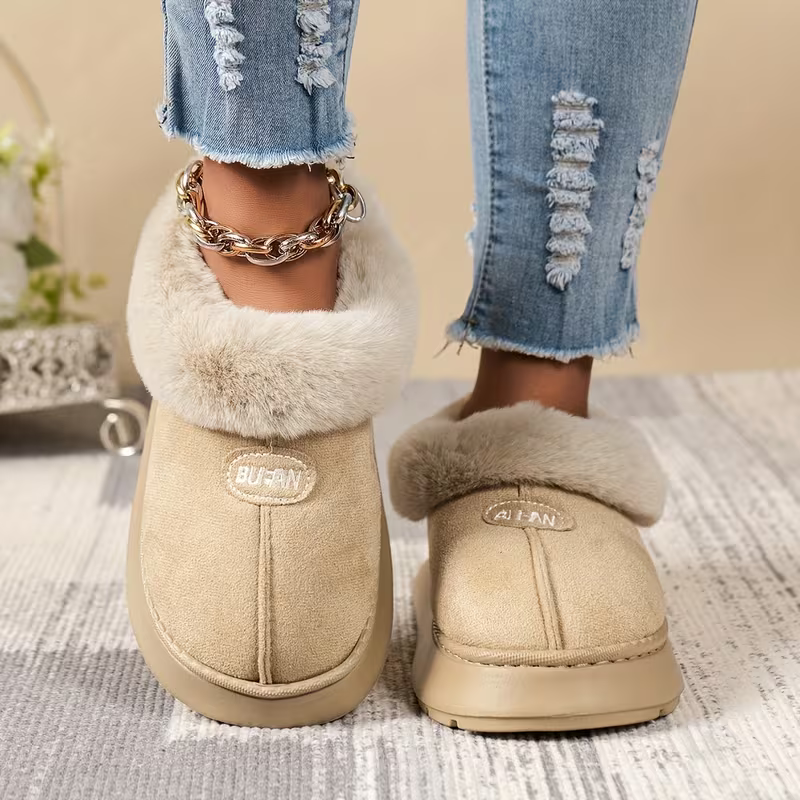 Women's Comfortable Warm Fleece-Lined Thickened Cold-Proof Soft Sole Slip-On House Slippers Indoor/Outdoor Shoes