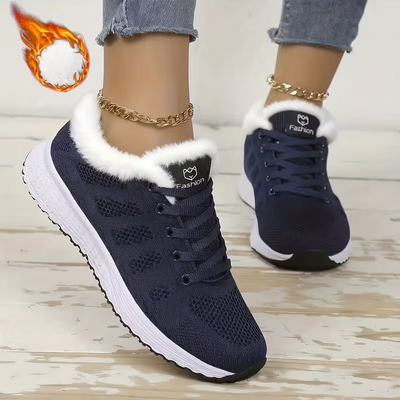 Women's Stylish & Comfortable Plus-Size Plush Warm Sports Shoes Sneakers for Running, Fitness, Commuting, Daily Shopping