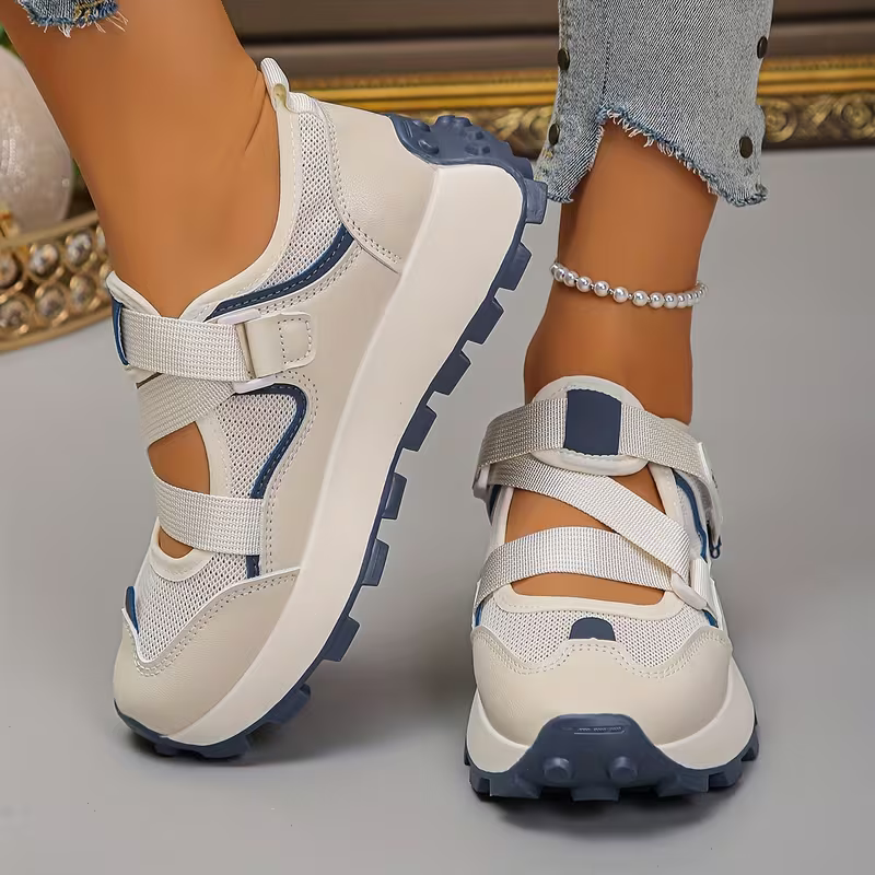 Women's Breathable Mesh Adjustable Hook-and-Loop Straps Slip-On Sneakers