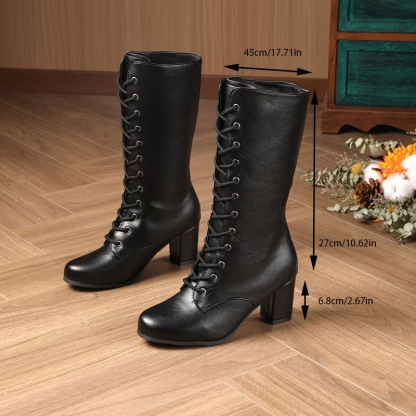 Women's Fashion Lace-Up Mid-Calf Chunky Heel Boots