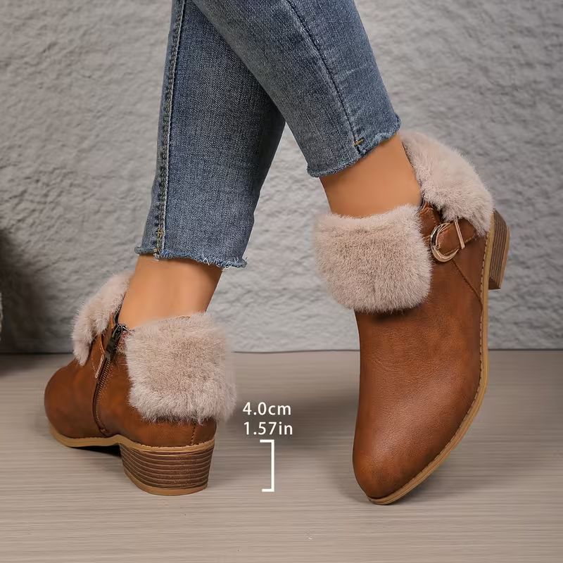 Women's Fashion & Warm Chelsea Block Heel Slip-On Boots
