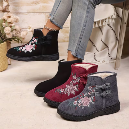Women's Windproof & Warm Ethnic Style Winter Slip-on Boots