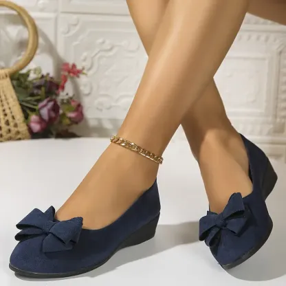 [One Bowknot Wedge Heeled Shoes] Women's Bowknot Decor Lightweight & Comfortable Wedge Heeled Slip On Shoes