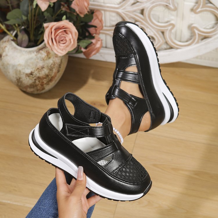 Women's Hollow-Out Hook-and-Loop Fastener Platform Sports Sandals