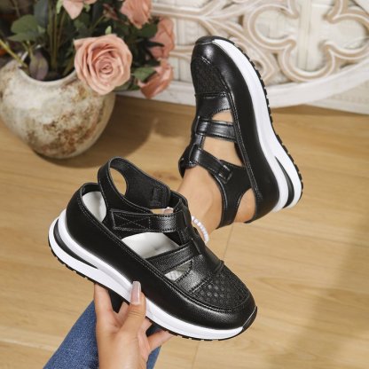 Women's Hollow-Out Hook-and-Loop Fastener Platform Sports Sandals