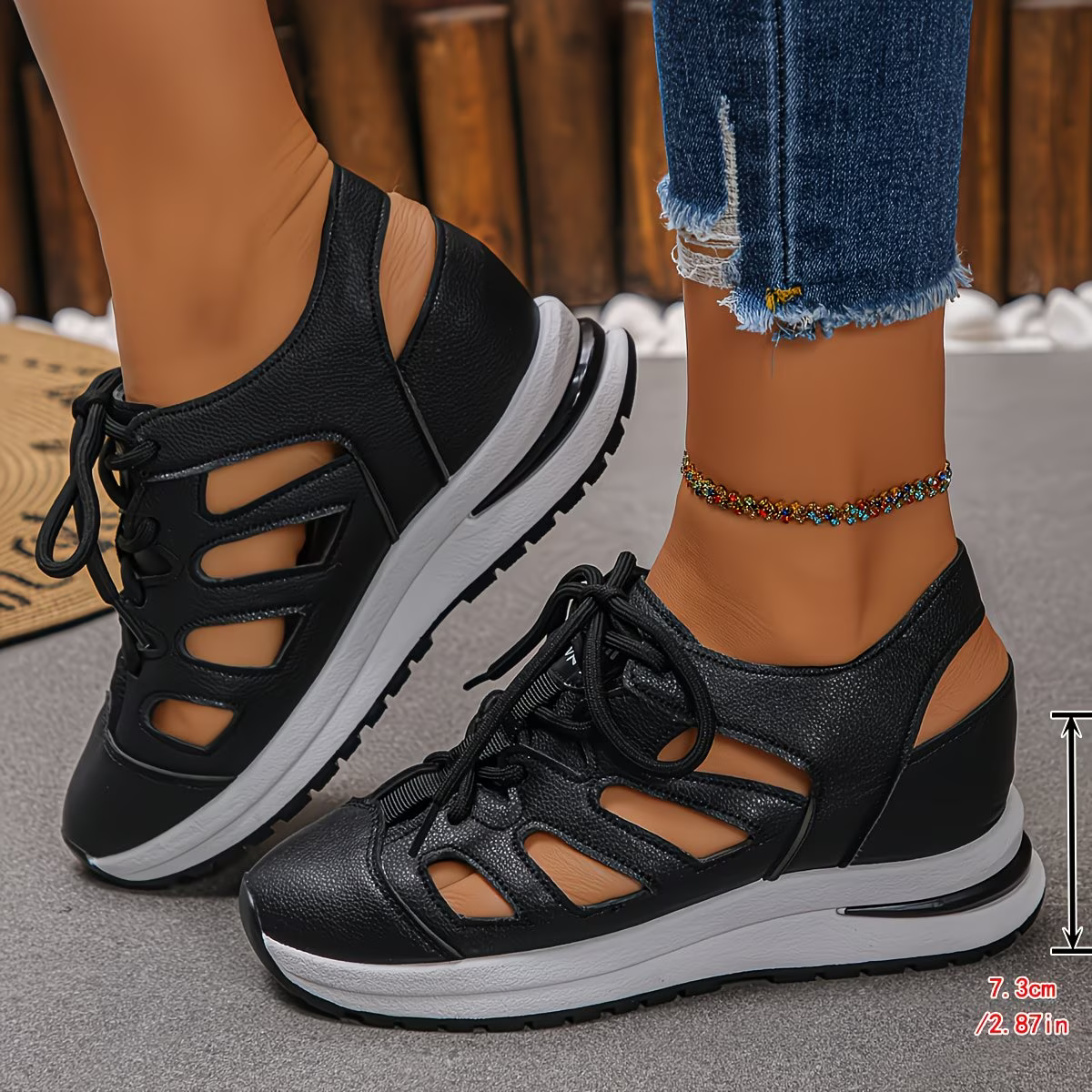 Women's Fashion Hollow-Out Invisible Height Increase Thick Platform Wedge Heel Soprts Sandals