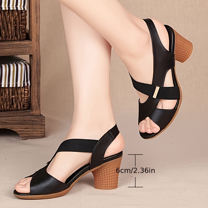 Women's Comfortable Elasticity Adjustable Slip-On Chunky Heel Sandals