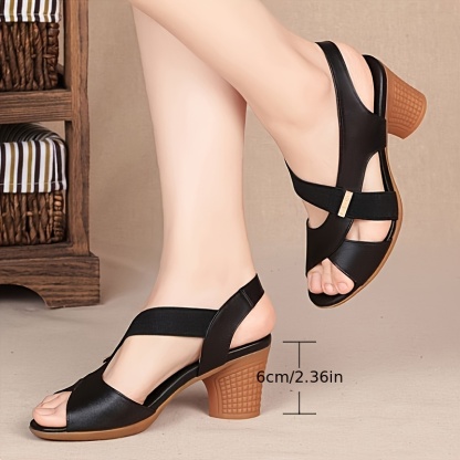 Women's Comfortable Elasticity Adjustable Slip-On Chunky Heel Sandals