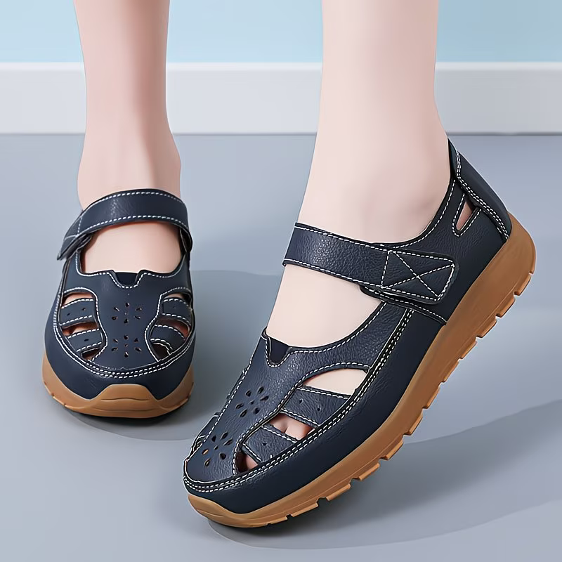 Women's Cut-Out Design and Hook-and-Loop Fastener Platform Sandals