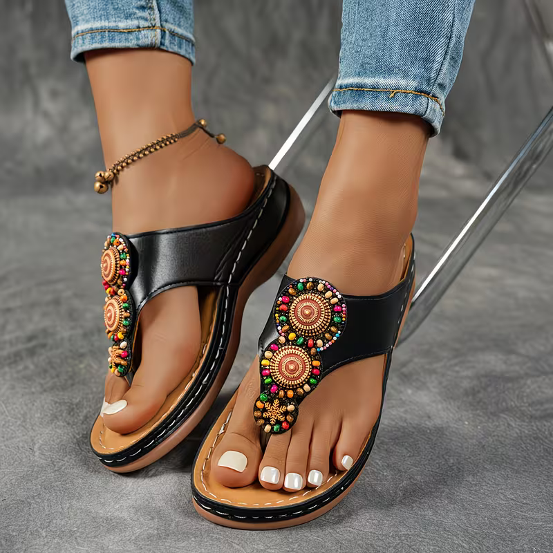 Women's Elegant & Comfortable Bohemian Style Vintage Handmade Beaded Designs Sandals Flip-flops