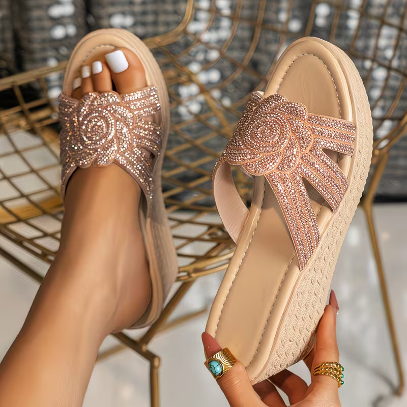 Women's Stylish Rhinestones Anti-Slip Thick-Soled Wedge Sandals
