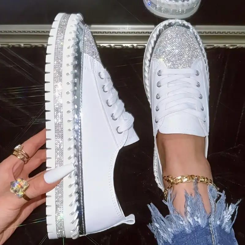 Women's Glittering Rhinestone Fashionable Comfortable Versatile Platform Casual Shoes