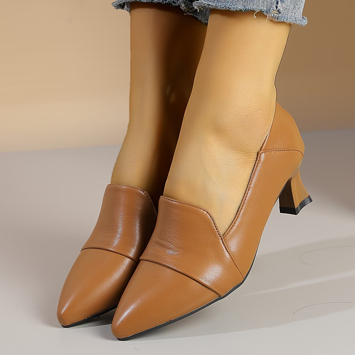 Women's Elegant & Comfortable Leather Chunky Heel Shoes