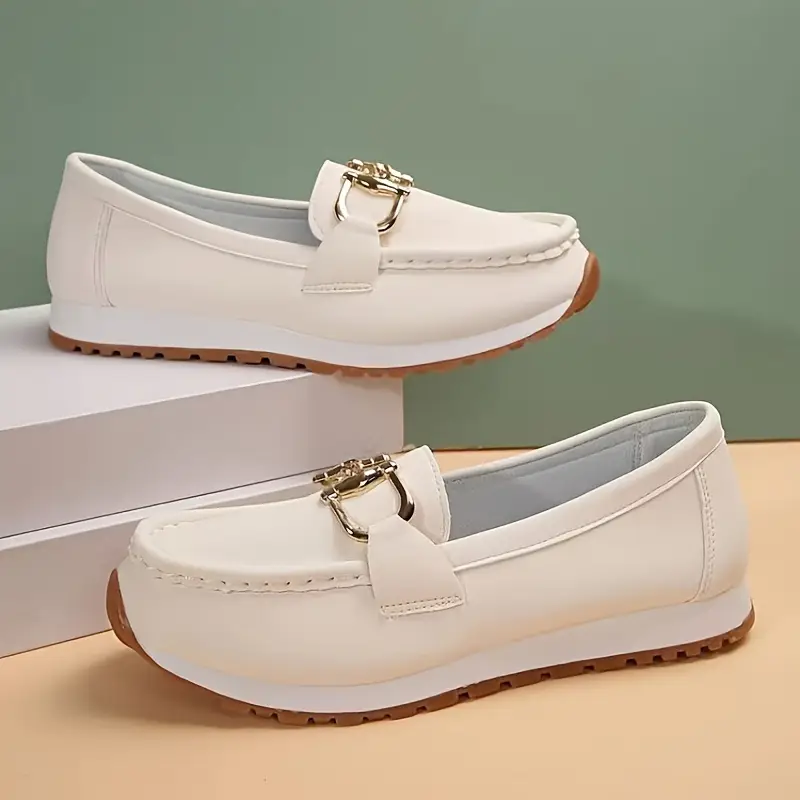Womens Stylish & Comfortable Slip-On Loafers with Shiny Metallic Buckle