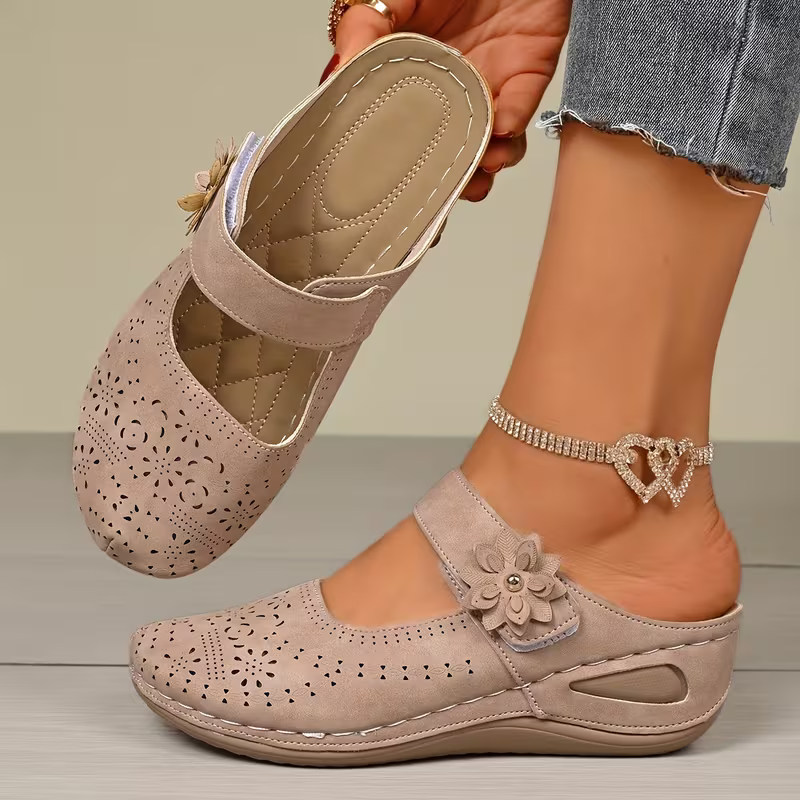 Women's Arch Support Hollow Design Floral Decorations Massage Wedge Mules  Slip-On Sandals