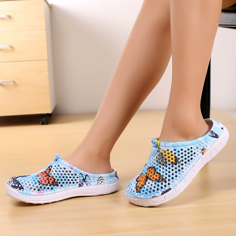 Women's Lightweight & Breathable Butterfly Print Hollow Out Clogs Sandals for Beach, Garden & Casual Wear