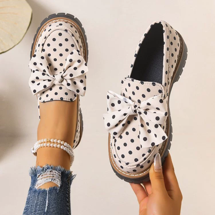Women's Vintage Polka Dot Bow Platform Loafers