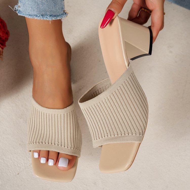 Chic Stretchy Knit Block‑Heel Mule Sandals