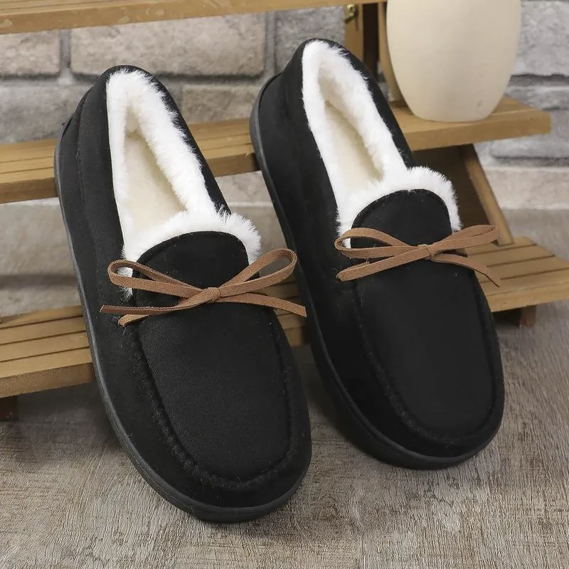 Women's Warm Fleece Moccasin Slippers Bow Detail Indoor/Outdoor Shoes
