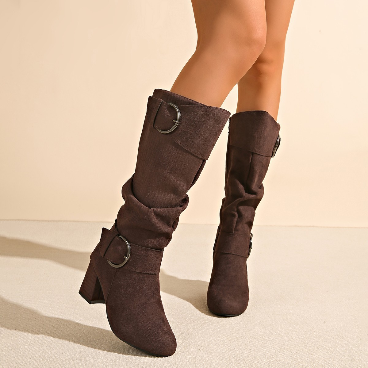 Women's Suede Chunky Heel Boots