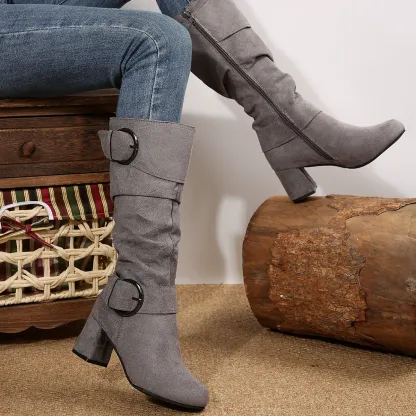 Women's Suede Chunky Heel Boots