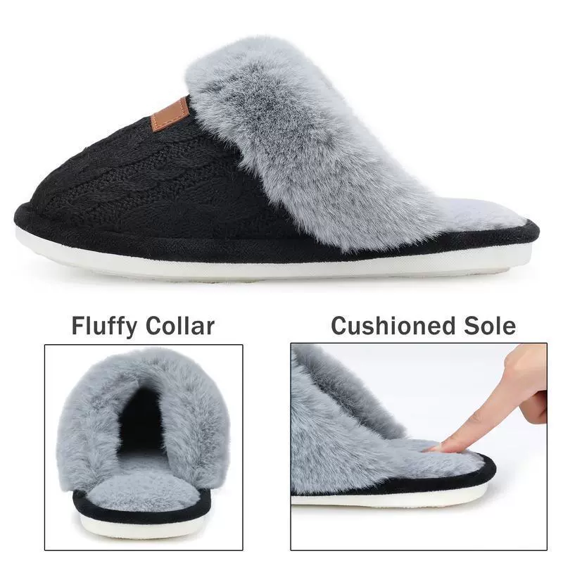 Women's Cable Knit Fuzzy Mule Slippers
