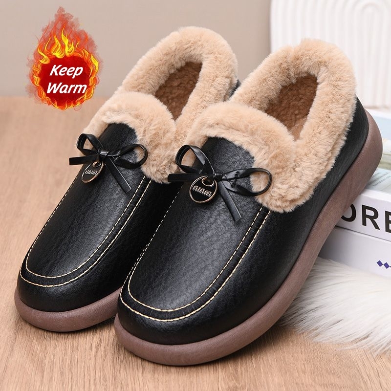 Women's Warm & Waterproof Leather Slip-on Shoes for Winter