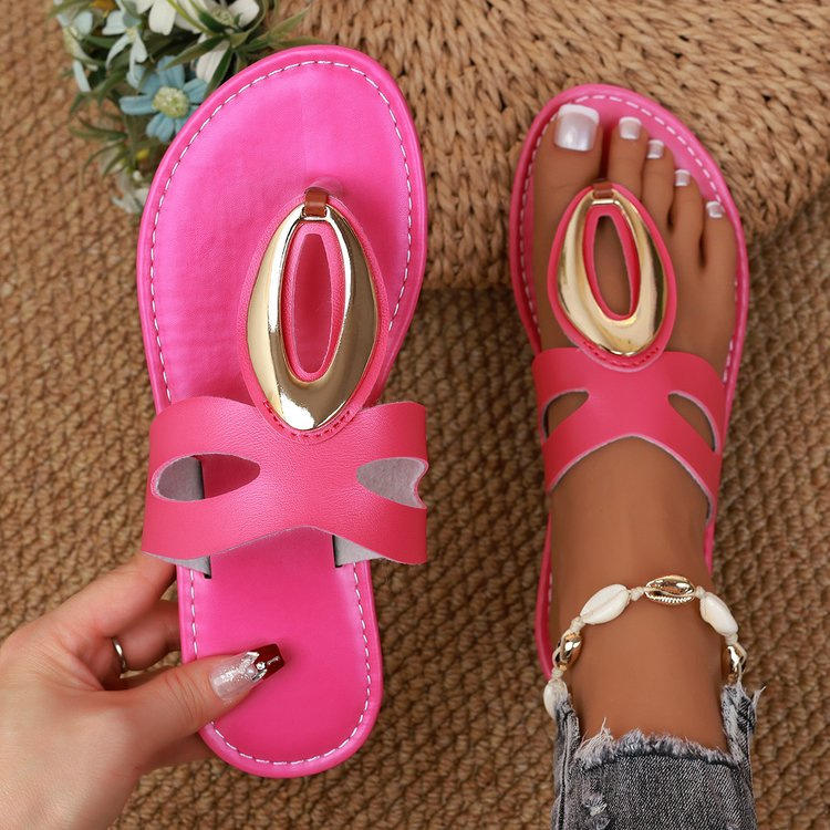 Women's Metal Buckle Non-slip Flat Flip-flops for Leisure and Vacation