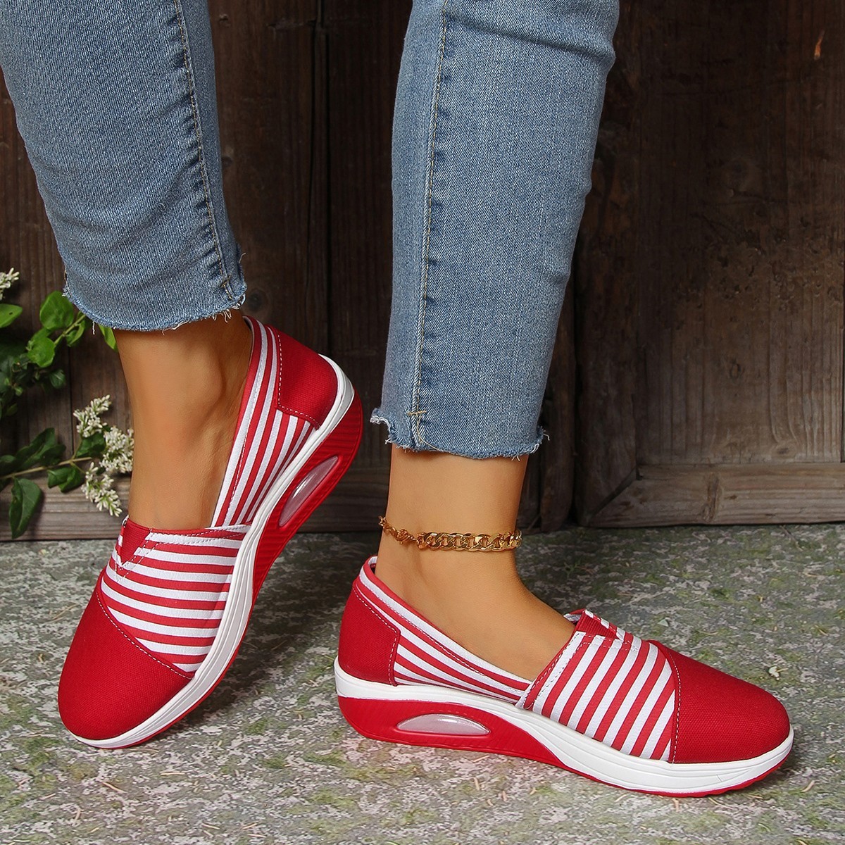 Women's Comfort Striped Slip-On Sneakers