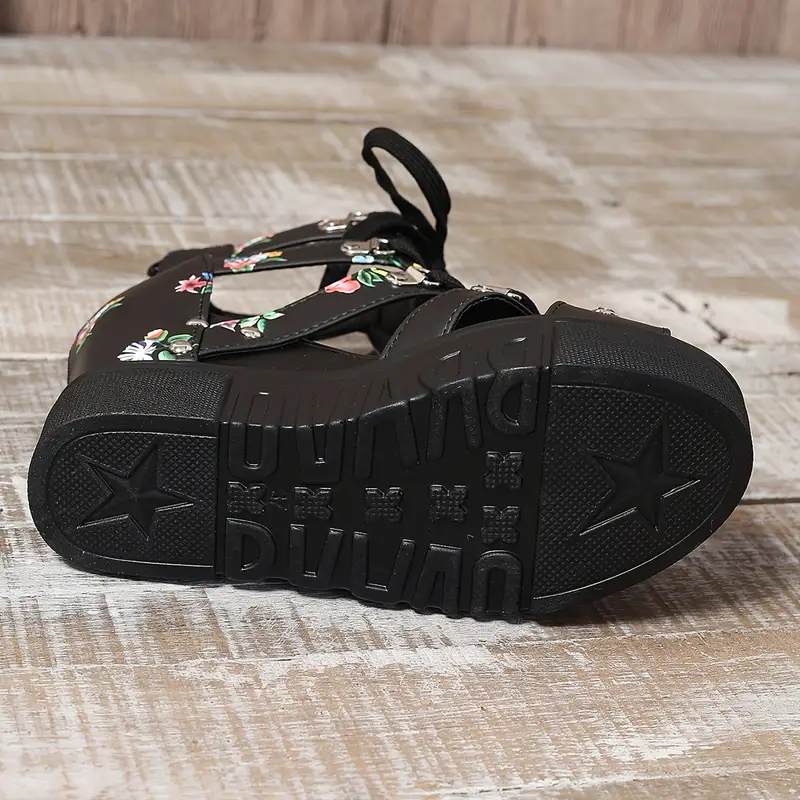 Women's Floral Hollow Vintage Wedge Platform Sandals Holiday Shoes