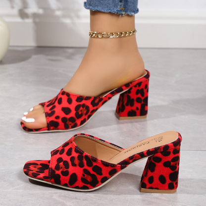 Women's Fashion Leopard Print Chunky Heel Sandals