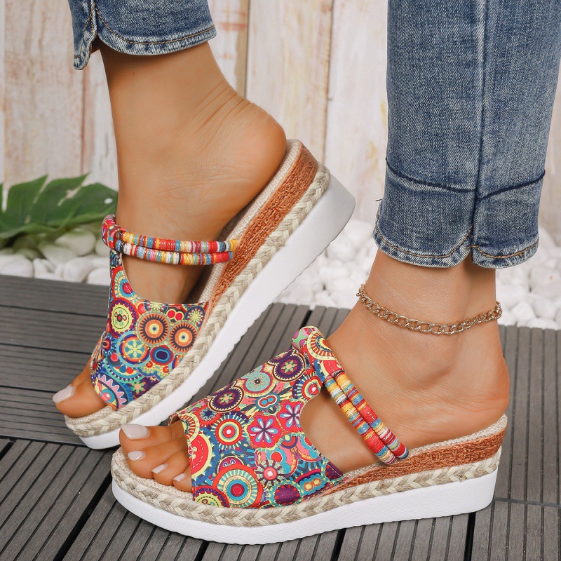 Women's Summer Colorful Graffiti Wedge Sandals