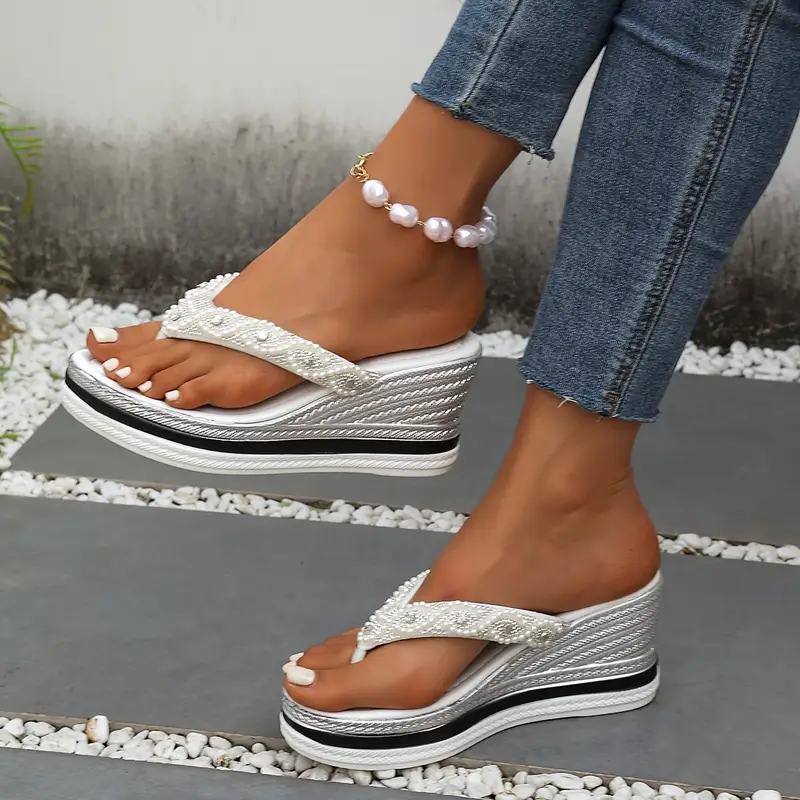 Women's Rhinestone Lightweight Comfortable Non-Slip Wedge Sandals