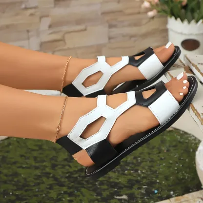 Women's Stylish Black & White Geometric Design Cutout Sandals 