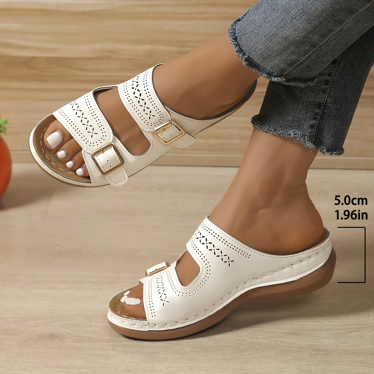 Women's Stylish Comfortable Double Buckle Cut-Out Wedge Sandals Beach Holiday Shoes