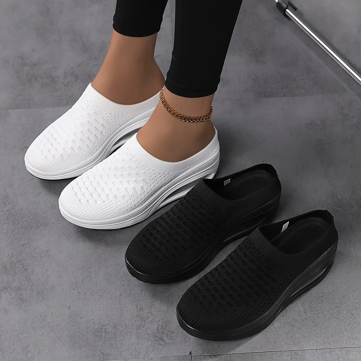 Women's Breathable & Comfortable Mule Sneakers Slip On Platform Shoes